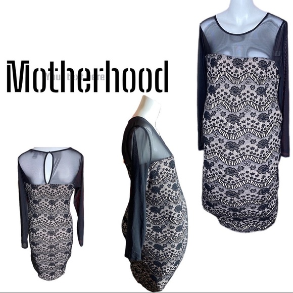 Motherhood Black Dress Mesh Sleeves & Top Size M - Picture 1 of 8